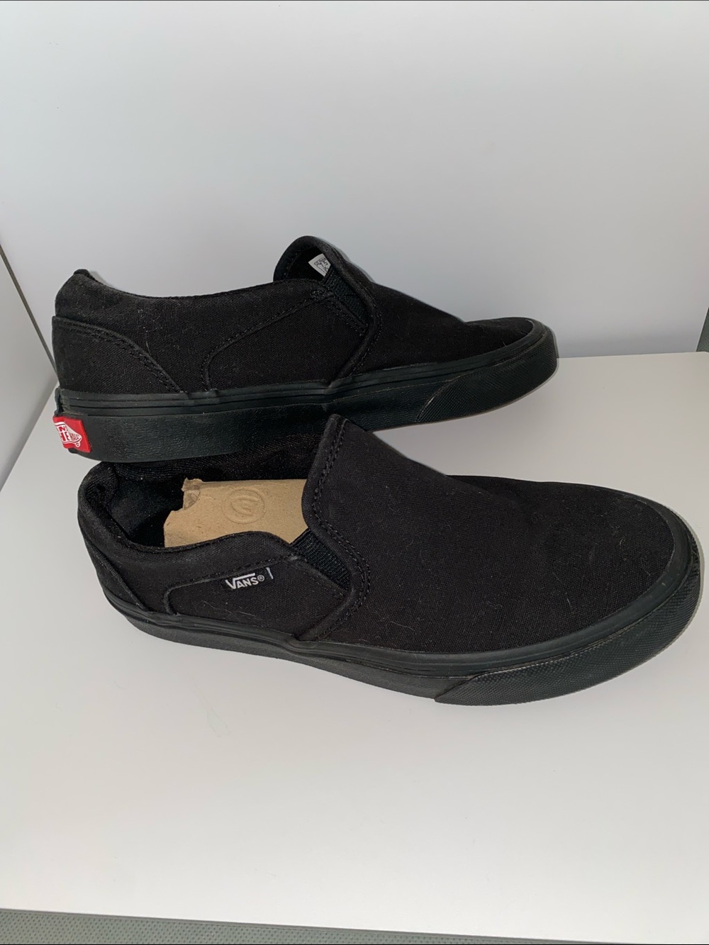 Vans Old School Classic Slip-On Canvas Skater Shoes Black on Black Womens Sz 7.5